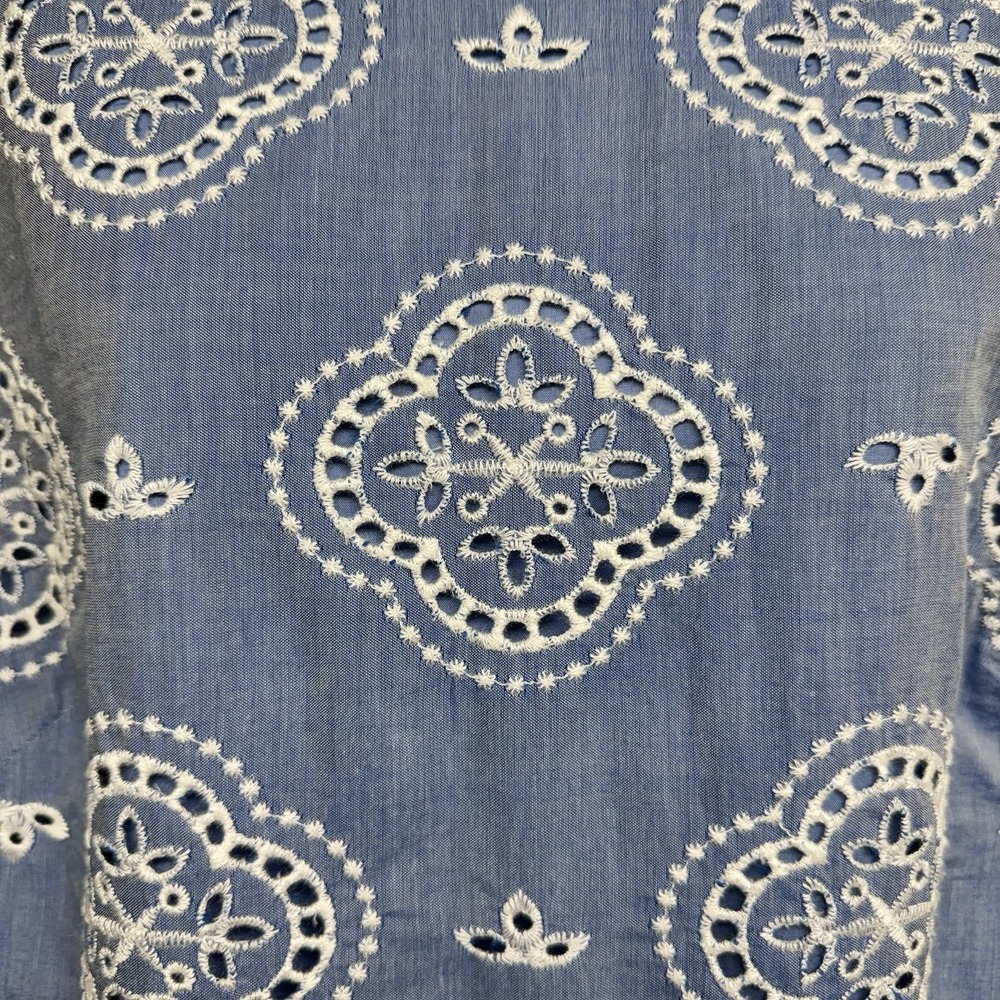 Talbots Chambray Blue Eyelet Embroidered Dress Size 10 #963 - Picture 4 of 12